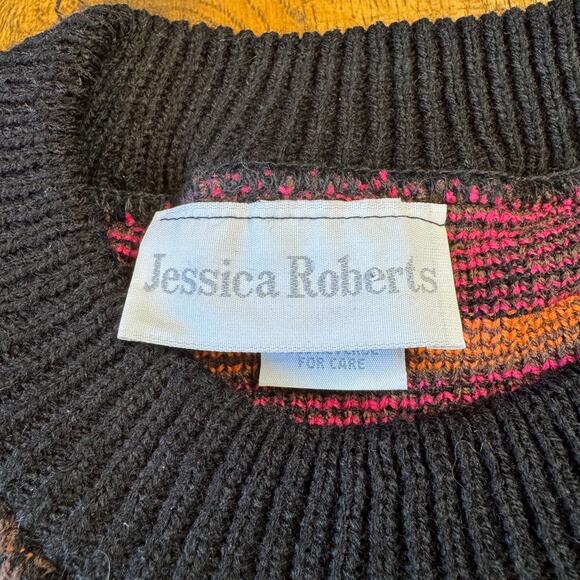 Vintage Jessica Roberts Sweater 90s Colorful Knit Geometric Crewneck Womens Sz 6 - Picture 2 of 7